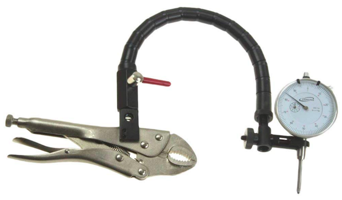 Car brake rotor disk clamp on dial indicator tool